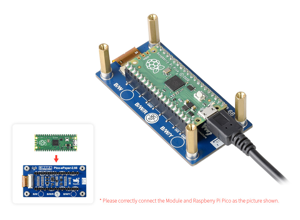 Waveshare 2.66" module d'affichage E-Paper (B) pour Raspberry Pi Pico 3 couleurs – Image 5