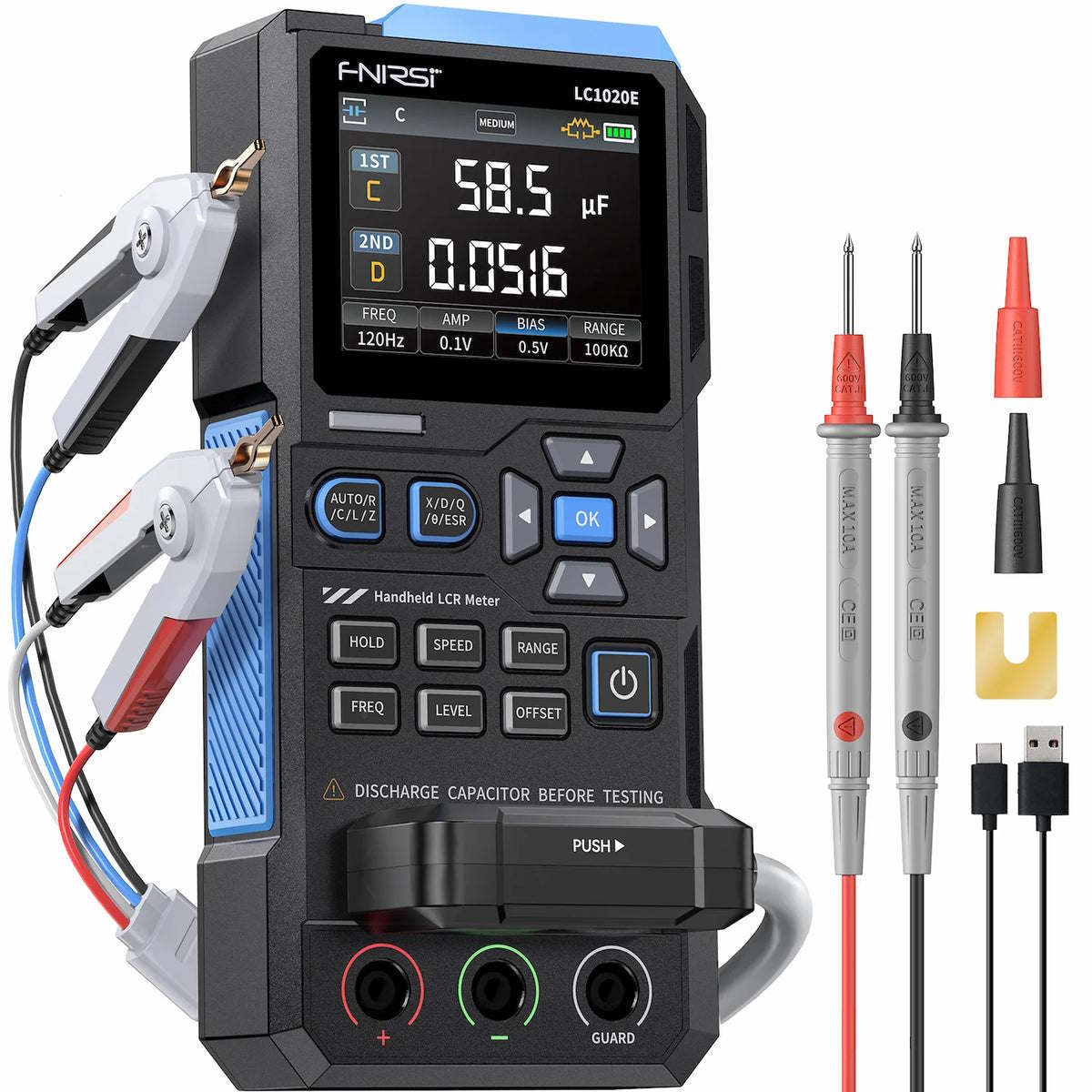 FNIRSI LC1020E Testeur de composants – Appareil de mesure LCR pour résistances, inductances et capacités