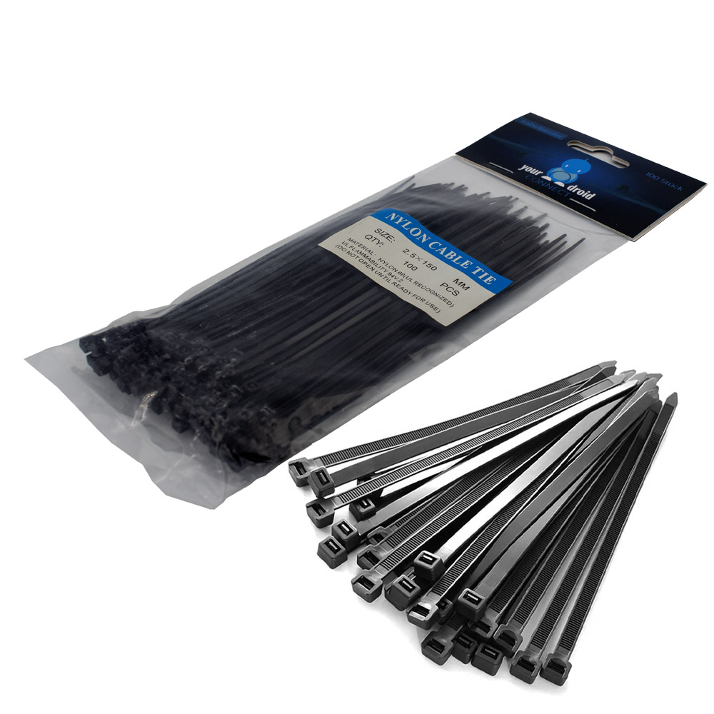 100 colliers de câble noirs 2,5*150 mm
