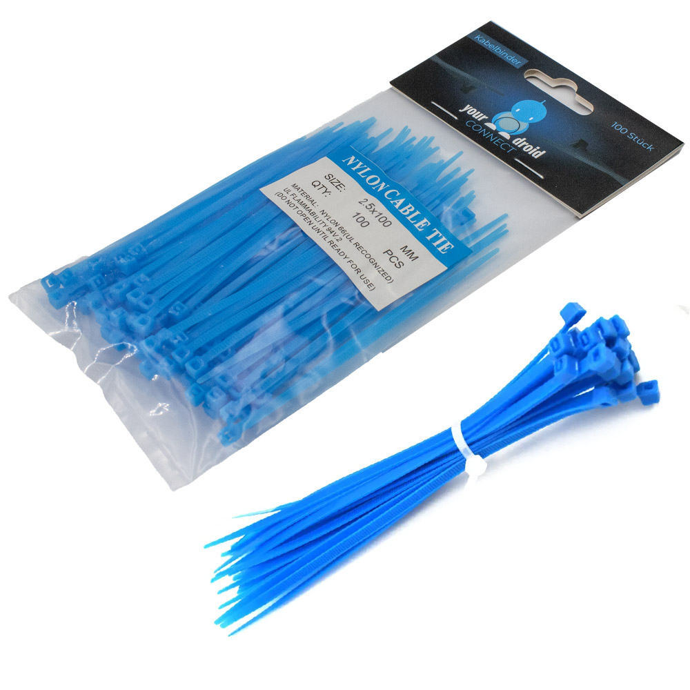 100 colliers de câble bleus 2,5*100 mm