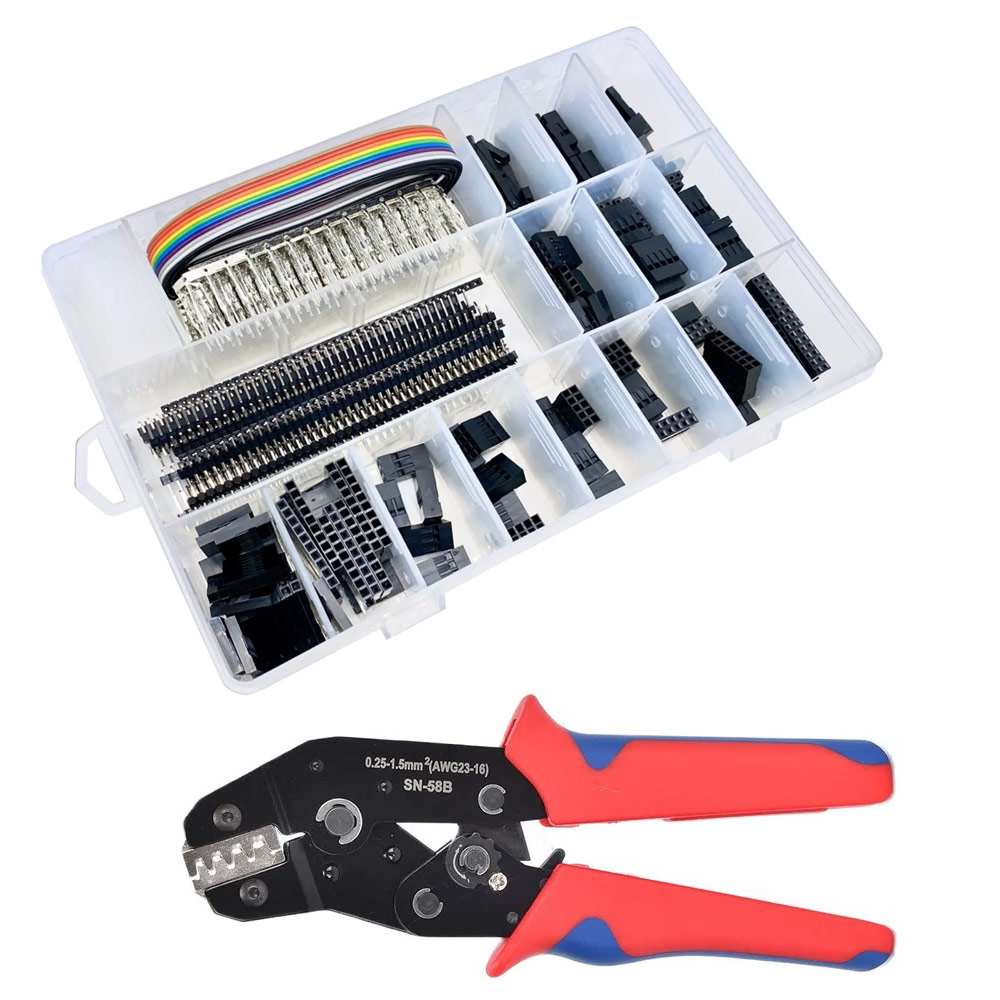 Kit de connecteurs Dupont mâles/femelles + contacts à sertir 520 pièces avec pince à sertir