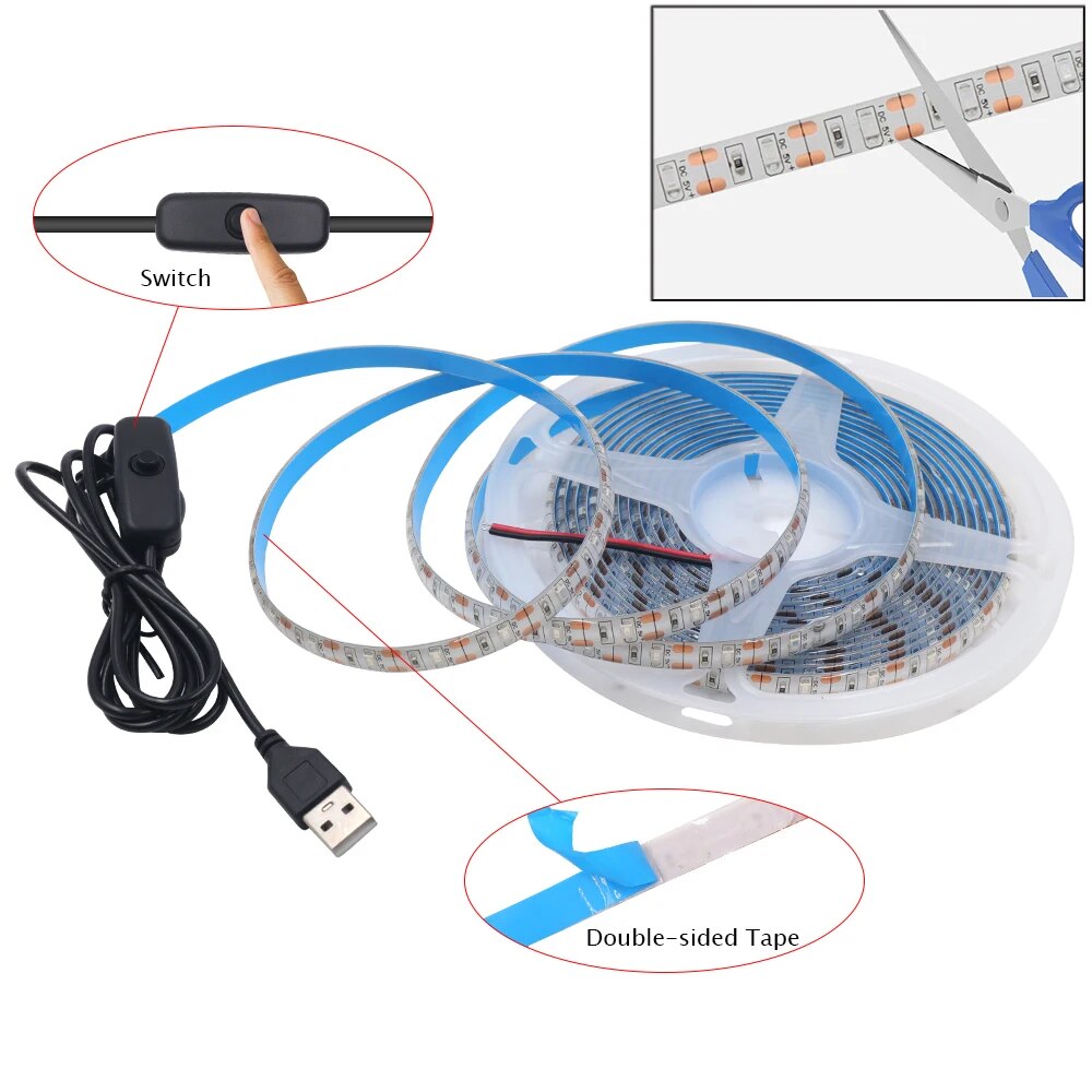 Bande LED 2 m blanc avec interrupteur 5V USB – Image 3