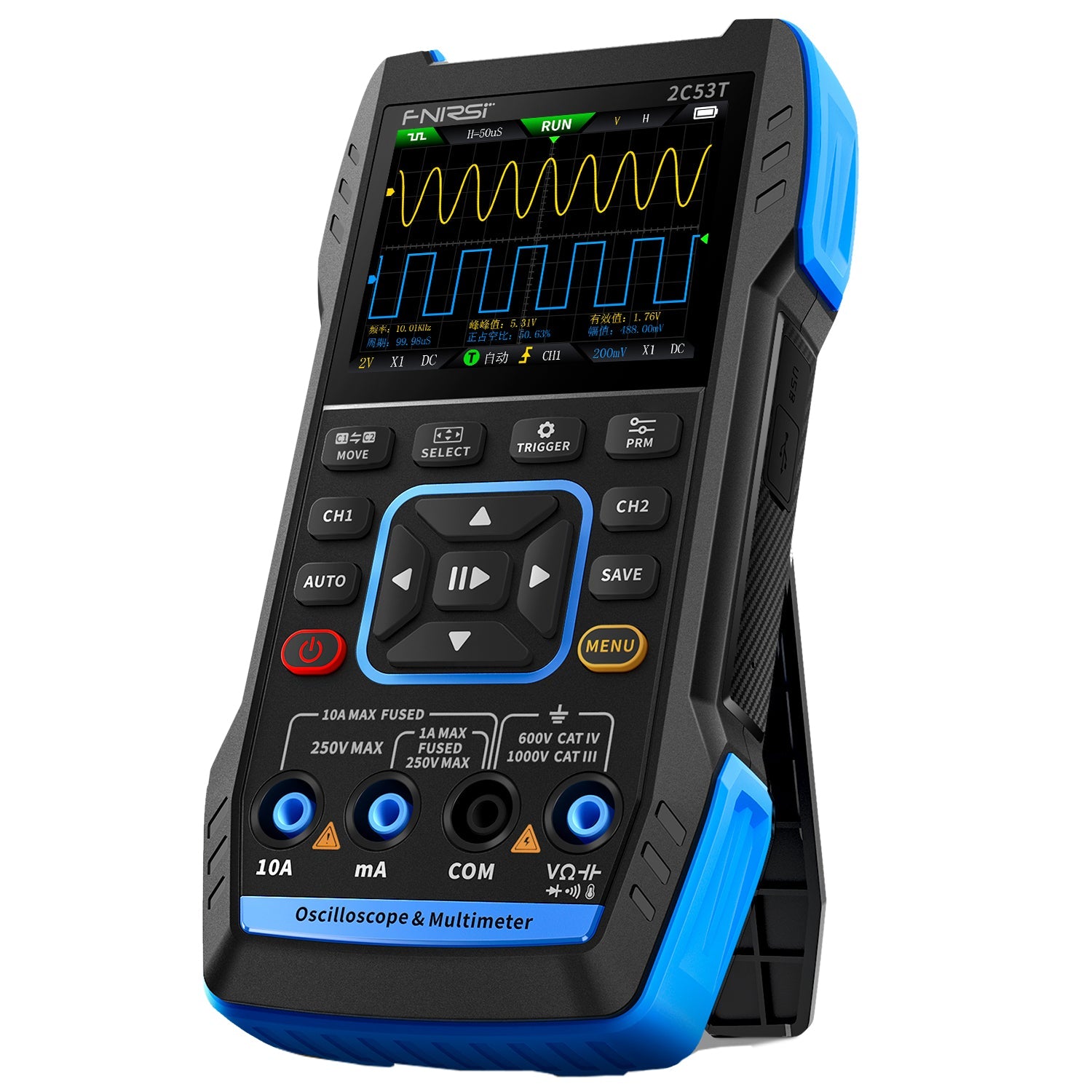 FNIRSI 2C53T 50 MHz 250 MS/s Oscilloscope portable 3 en 1 Multimètre Générateur de signaux – Image 2