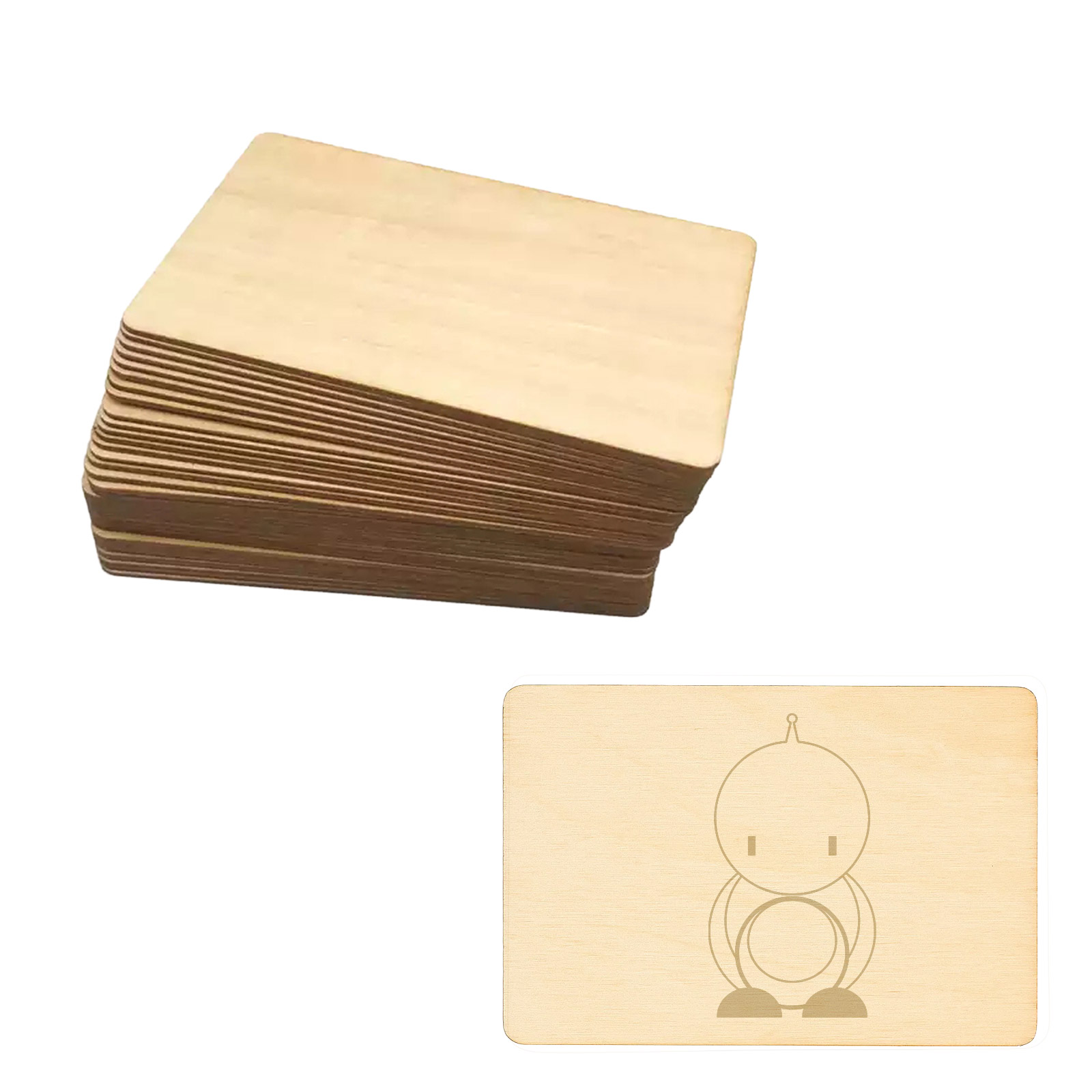 10 cartes RFID NFC213 en bambou 13,56 MHz (Basswood/Tilleul)