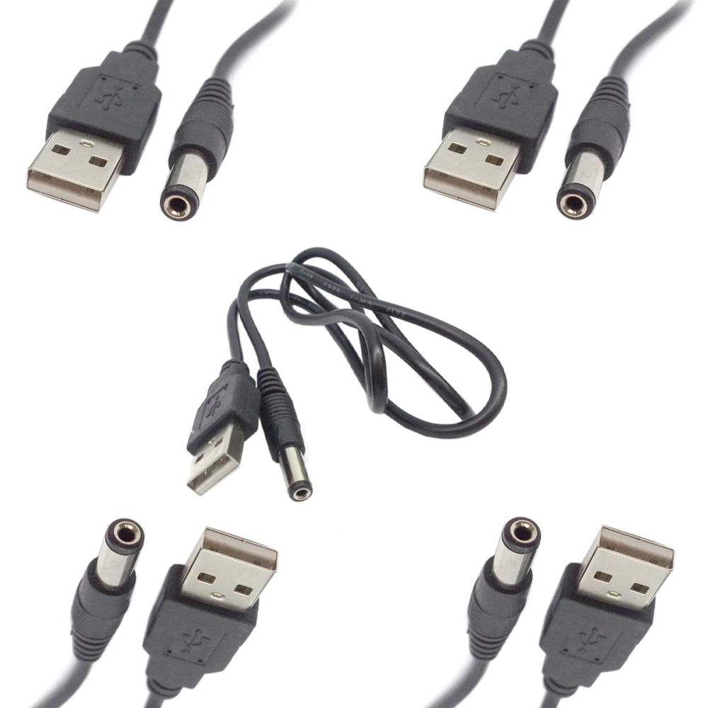 5x câble d'alimentation USB vers connecteur DC femelle 5,5 x 2,5 mm 100 cm
