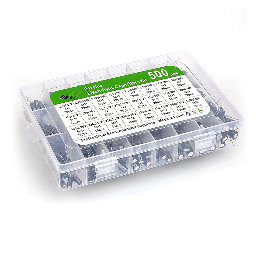 Kit de condensateurs électrolytiques ElKo 24 valeurs, 500 pièces 0,1 µF – 1000 µF – Image 2