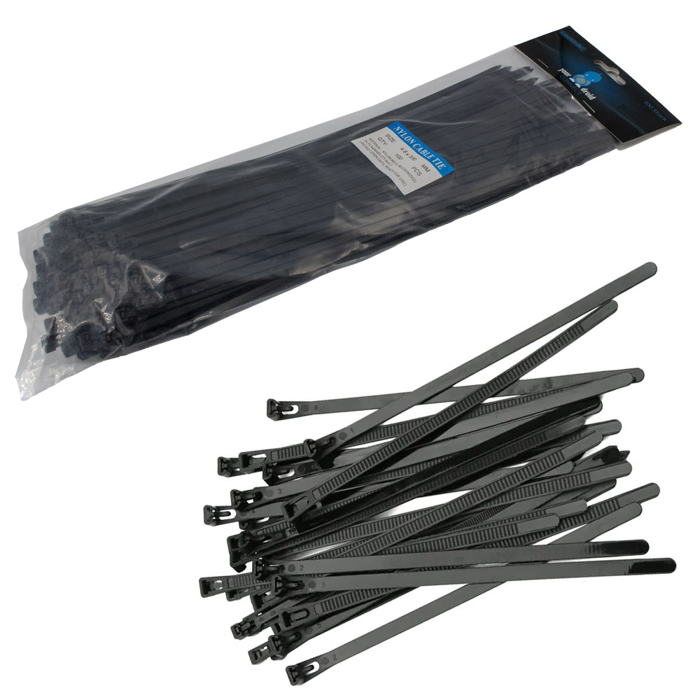 100 colliers de câble noirs 4,8*300 mm refermables