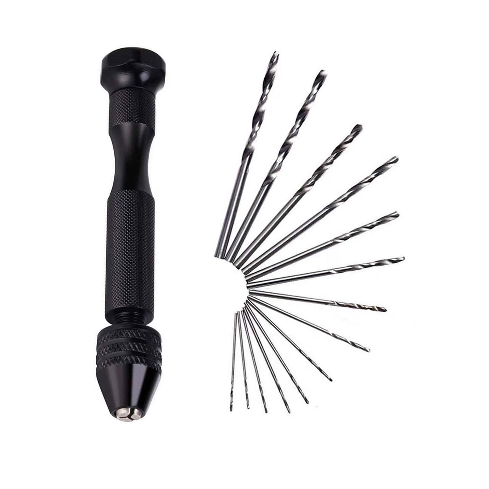 Kit de mini-perceuse manuelle avec 10 mèches hélicoïdales 0,8–3,0 mm pour bois et modélisme
