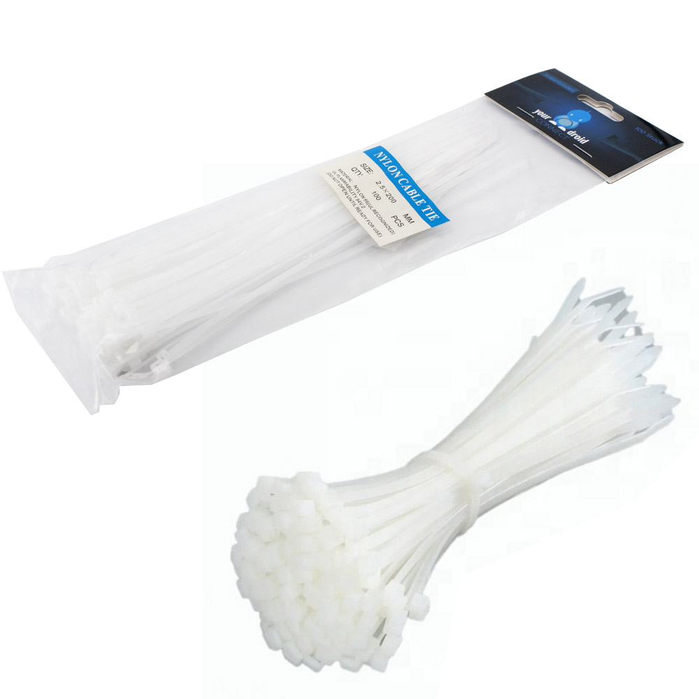 100 colliers de câble blancs 2,5*200 mm