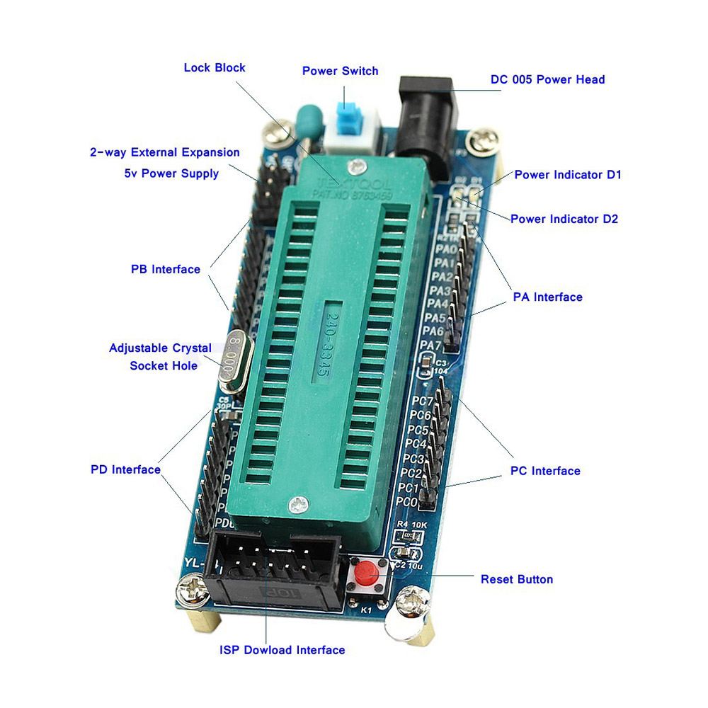 Carte système microcontrôleur ISP AVR ATmega16/ATmega32 minimum sans puce – Image 2