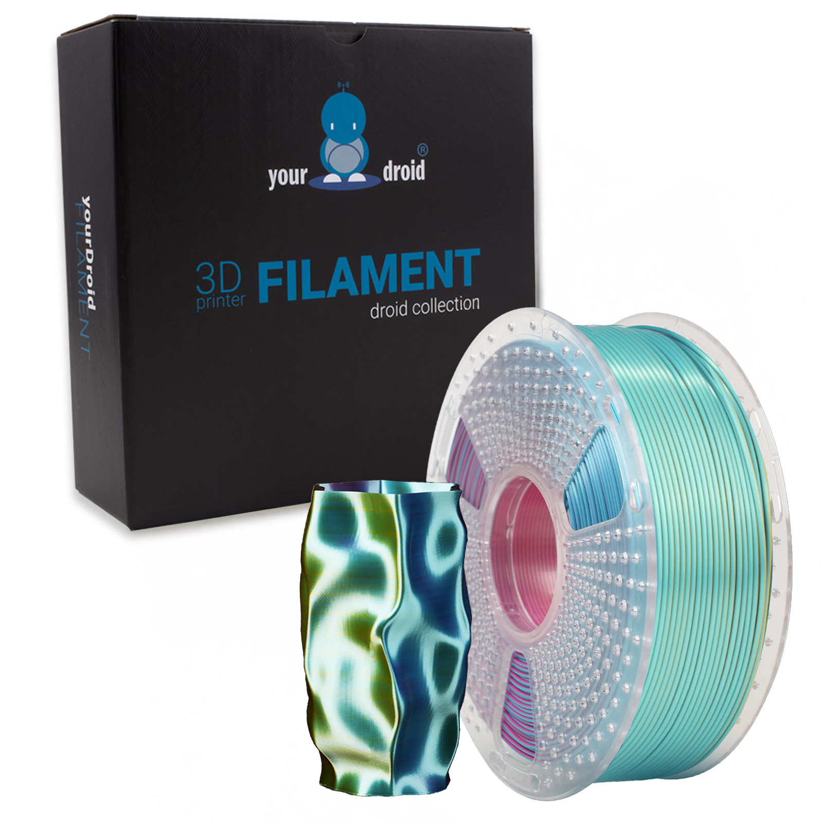 yourDroid Tri-Color Biosilk Filament PLA+ Rouge/Jaune/Vert 1.75mm 1kg