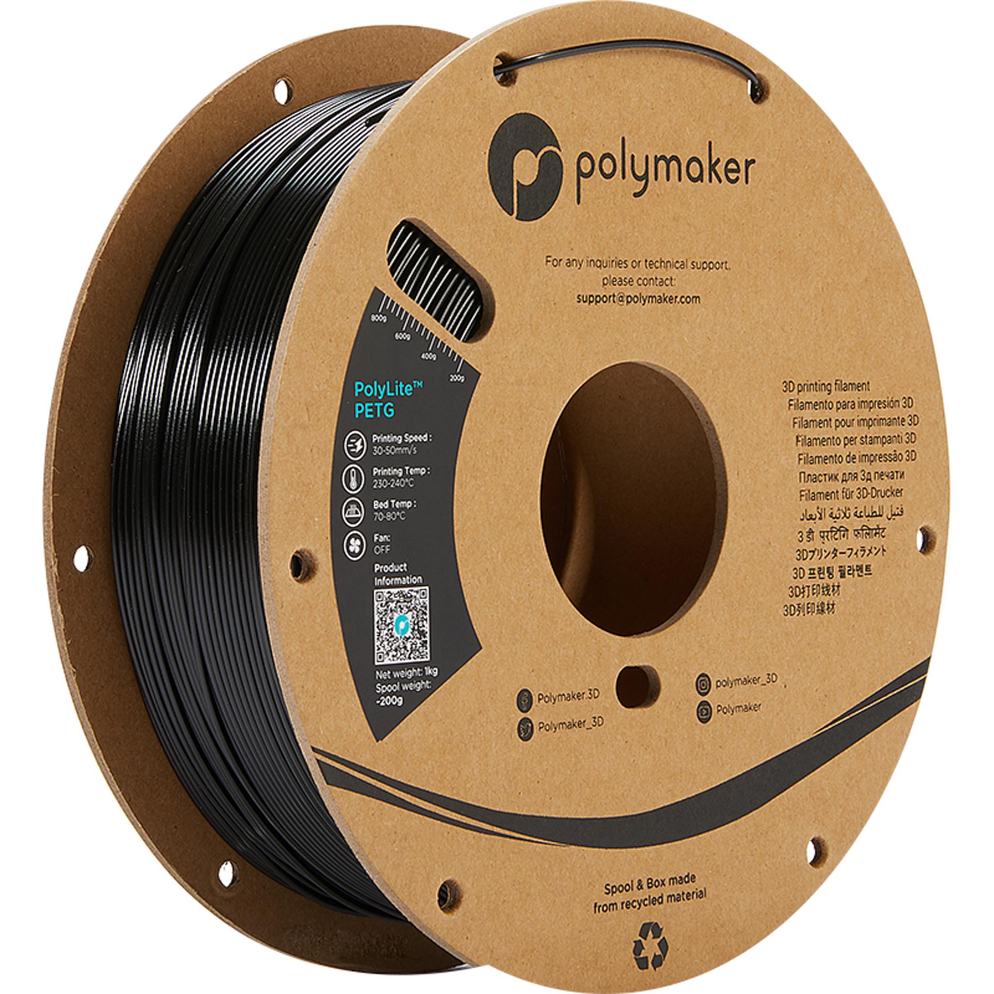 Filament Polymaker PolyLite PETG Noir 1,75 mm 1 kg