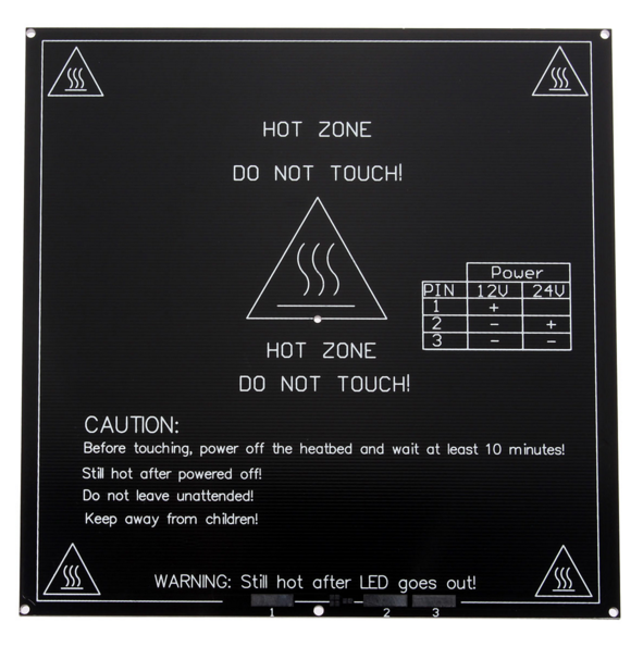 Plateau chauffant MK3 214x214 mm 12V / 24V (noir)