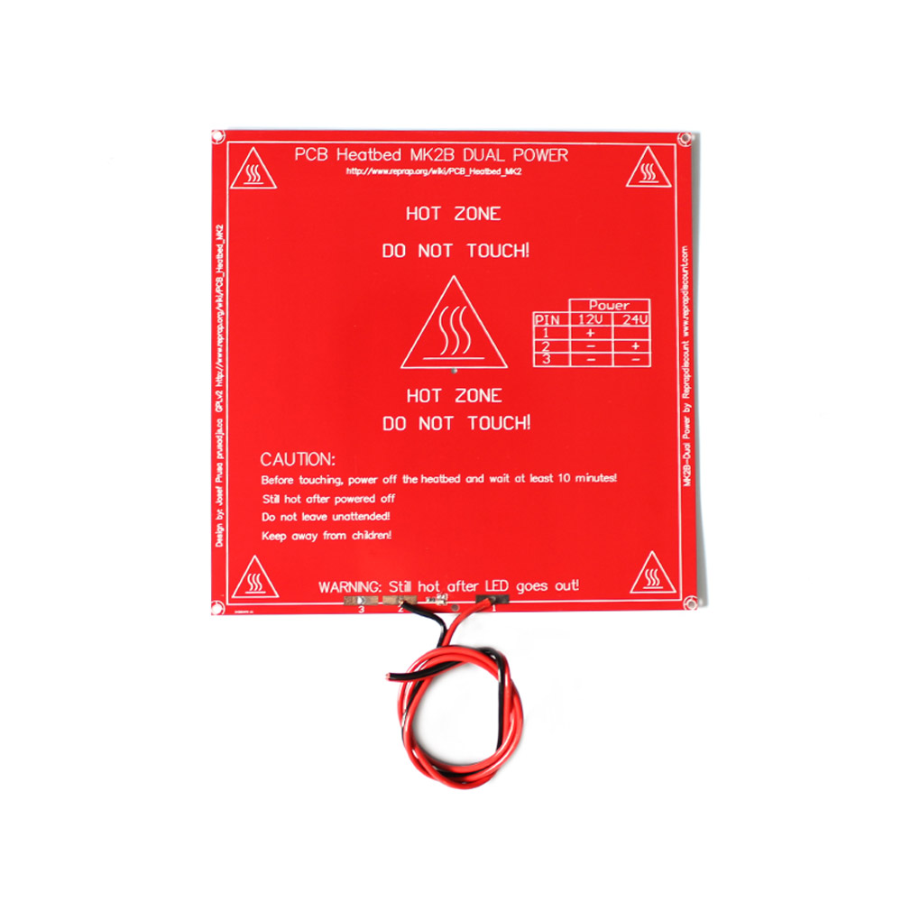 Plateau chauffant MK2B 214x214 mm avec résistances, LED et câble de connexion