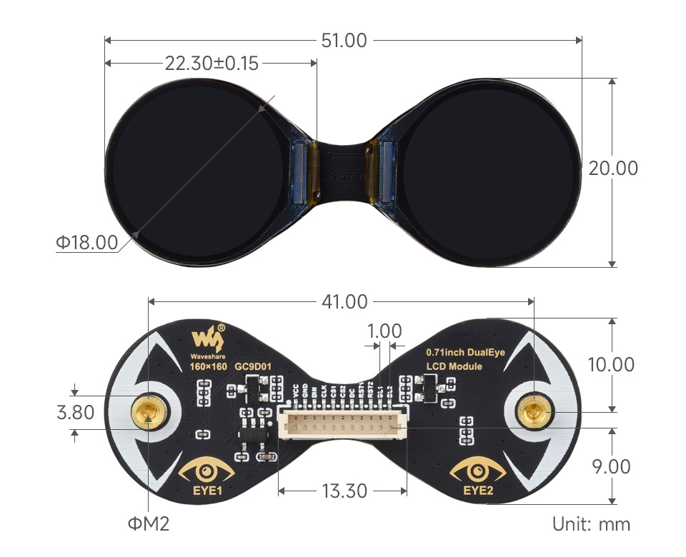Waveshare 0.71" Dual Eye Display – 2× écrans IPS ronds avec 160×160 px, GC9D01, SPI – Image 8