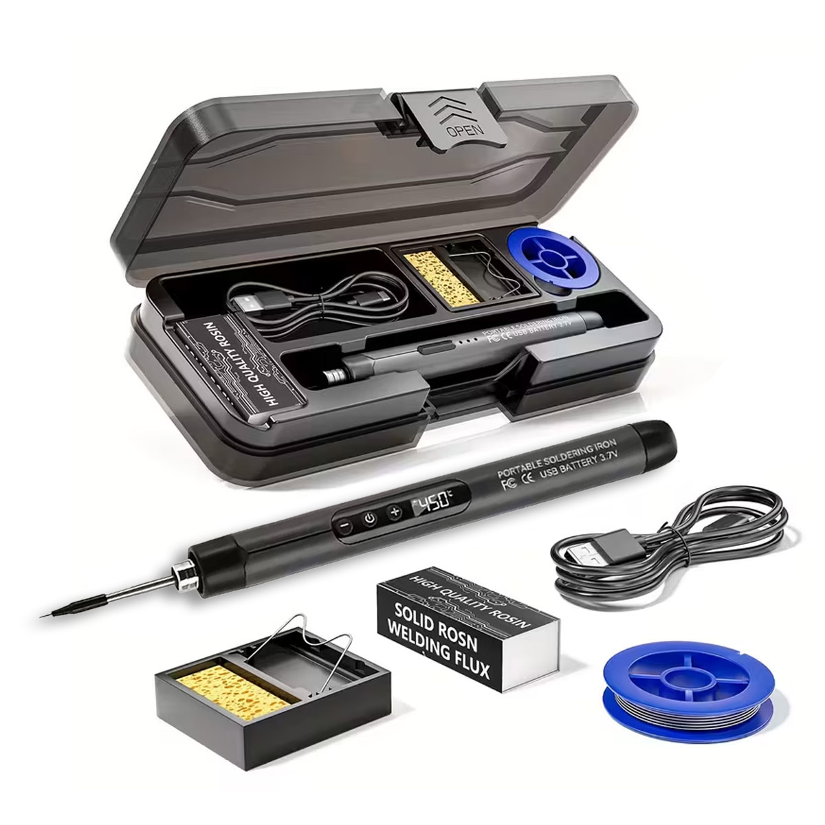 Kit de fer à souder sans fil avec écran LCD et accessoires – USB-C, batterie 1000 mAh