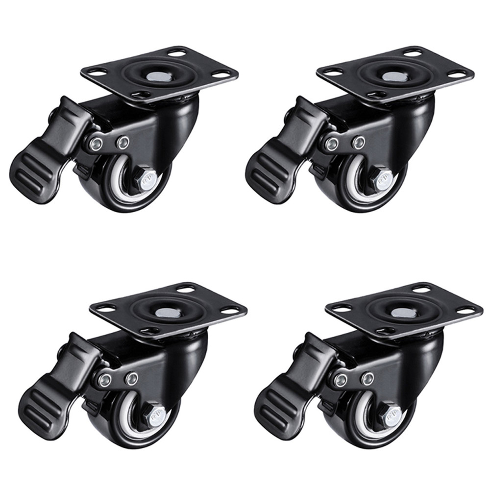 4x Roulette directionnelle avec frein 1,5" 360° Noir