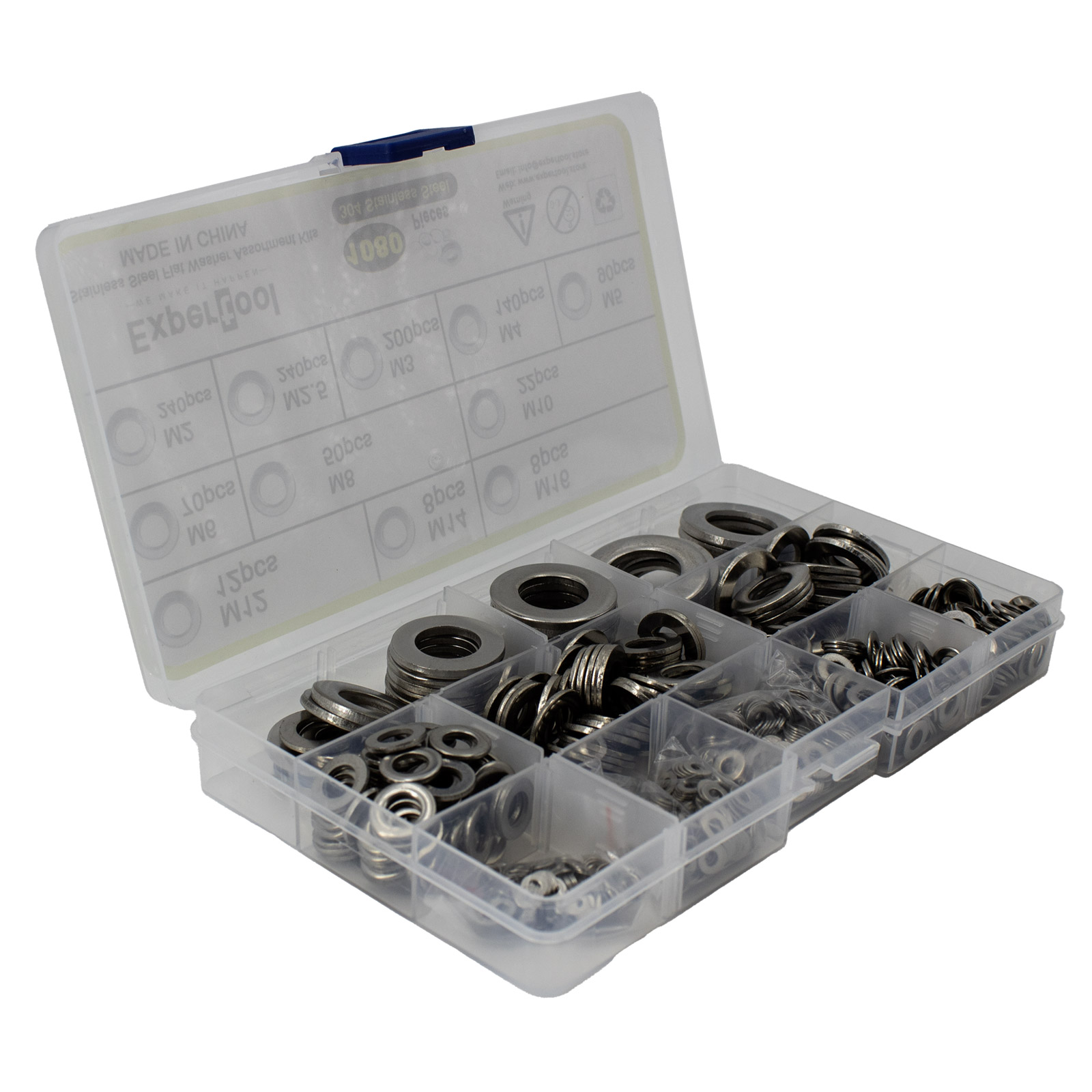 Assortiment de rondelles plates en acier inoxydable 1080 pièces