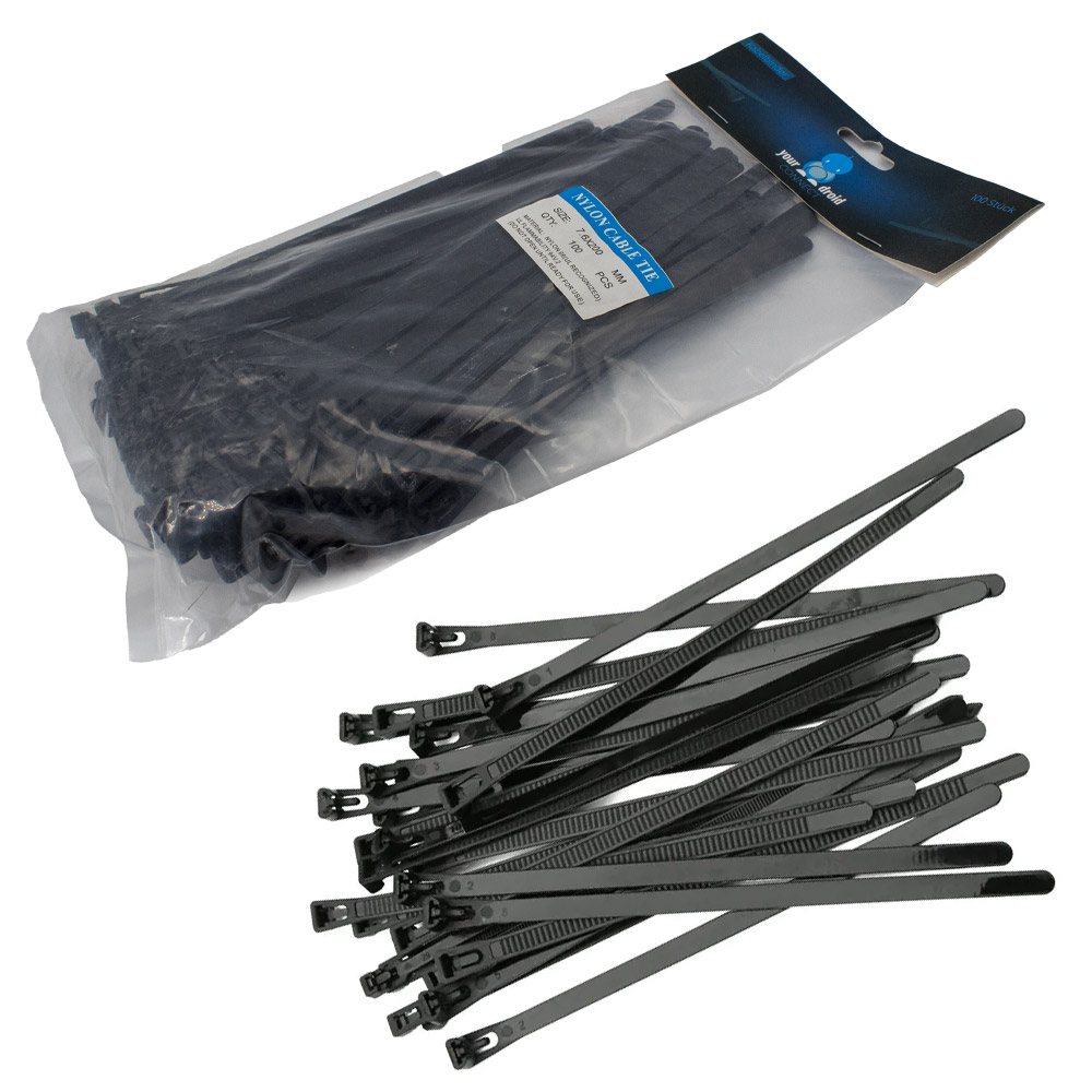 100 colliers de câble noirs 7,6*200 mm refermables