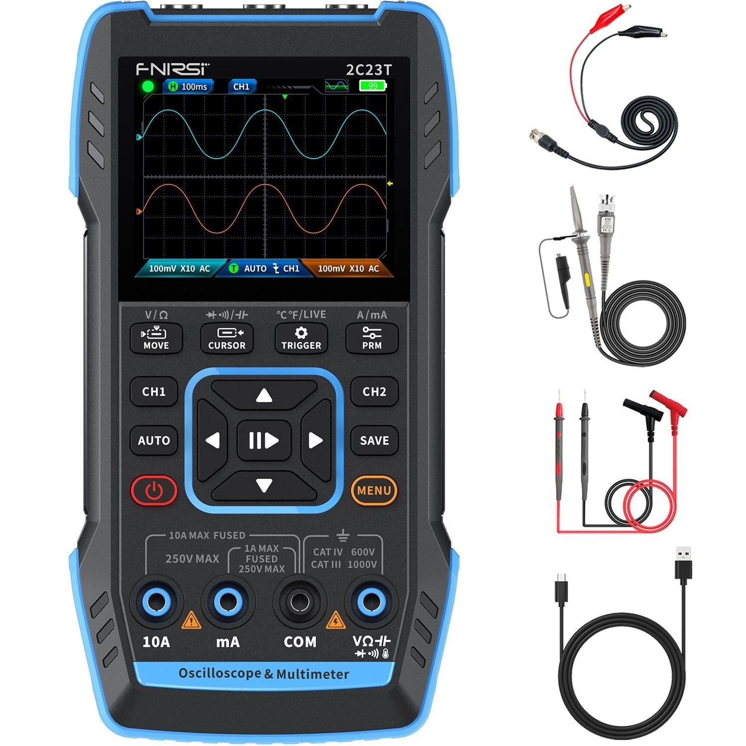 FNIRSI 2C23T – Oscilloscope portatif avec multimètre et générateur de fonctions (10 MHz, 50 MS/s, 2 canaux) – Image 4