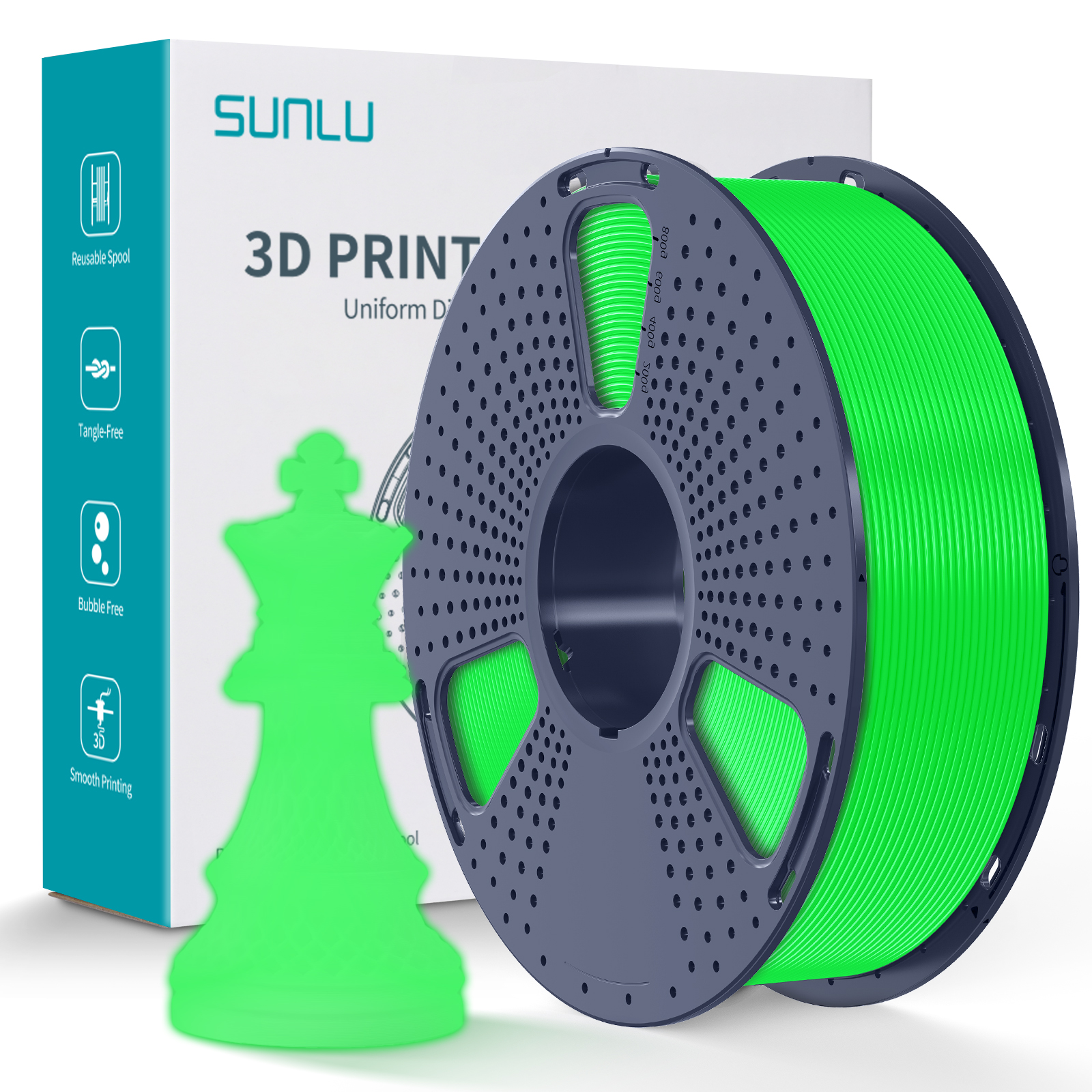 Filament Sunlu PLA phosphorescent vert 1,75 mm 1 kg