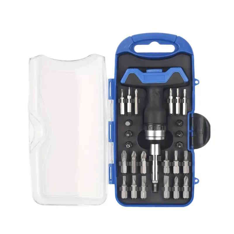 Kit de tournevis à cliquet en forme de T 26-en-1 avec 25 embouts