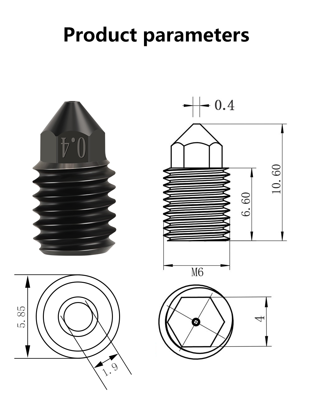 Buse en acier trempé 0,4 mm pour Bambu Lab X1 Upgrade Hotend – Image 3