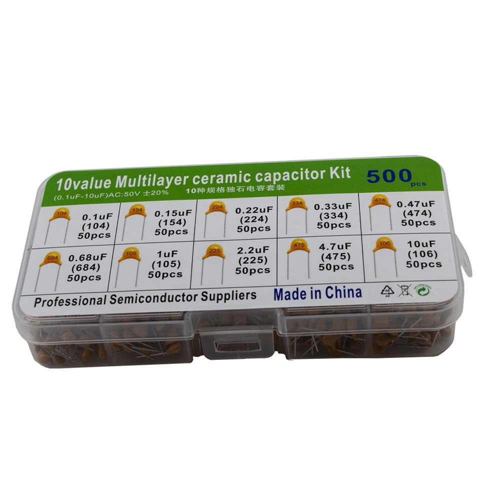 Kit de condensateurs céramiques avec 10 valeurs boîte 0,1uF~10uF 50V 500 pièces – Image 3