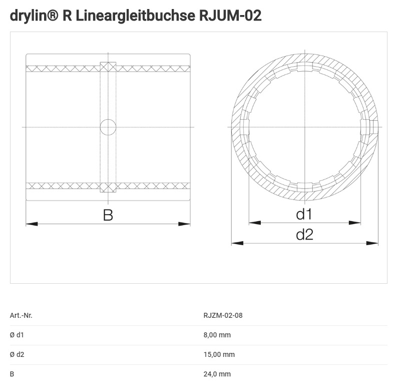 Igus Drylin palier lisse RJZM-02-08 alternative LM8UU – Image 2