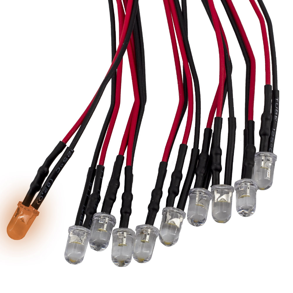 10 pièces LED F5 orange 5 mm câblées 20 cm 5-12V
