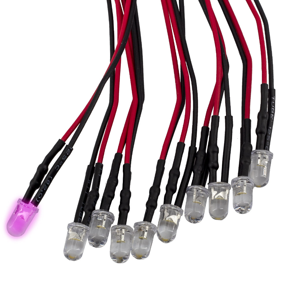 10 pièces LED F5 5 mm rose câblées 20 cm 5-12V