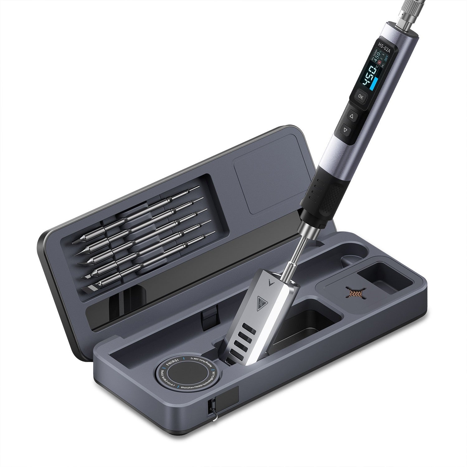 FNIRSI HS-02 Fer à souder intelligent avec écran OLED – Kit avec boîte de transport et 6 pointes de soudure – Image 2