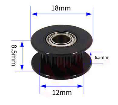 Poulie GT2 Idler 20 dents alésage 5 mm pour courroie 6 mm (Noir) – Image 2