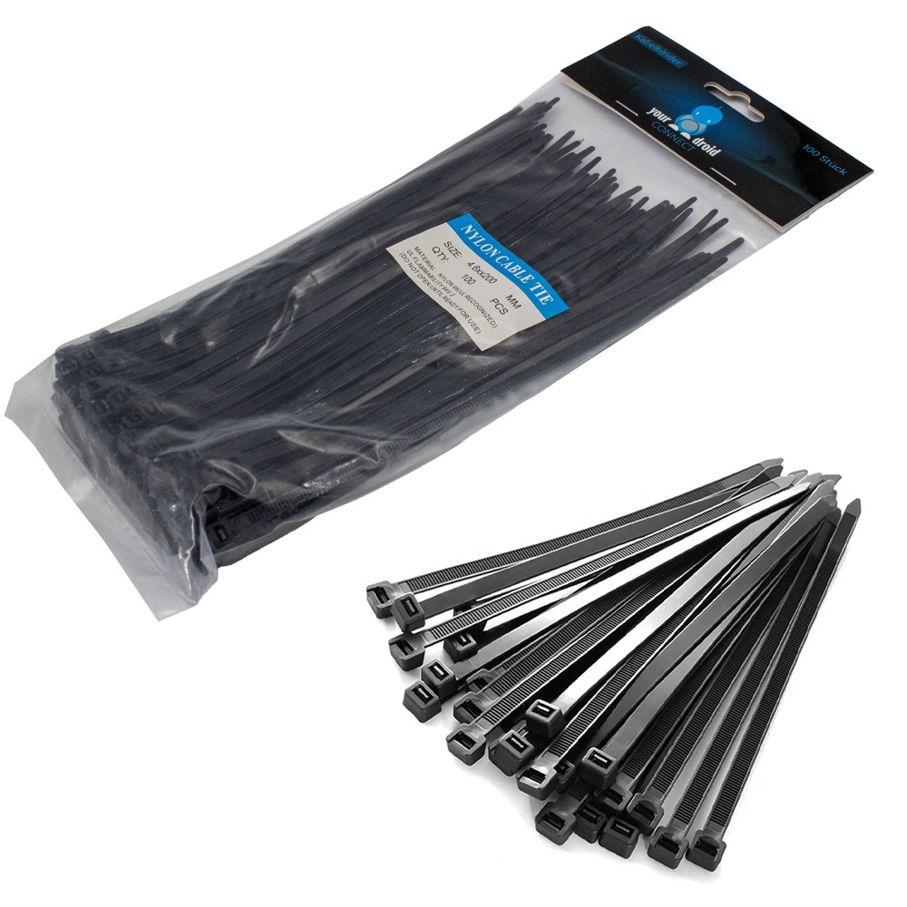 100 colliers de serrage noirs 4,6*200 mm