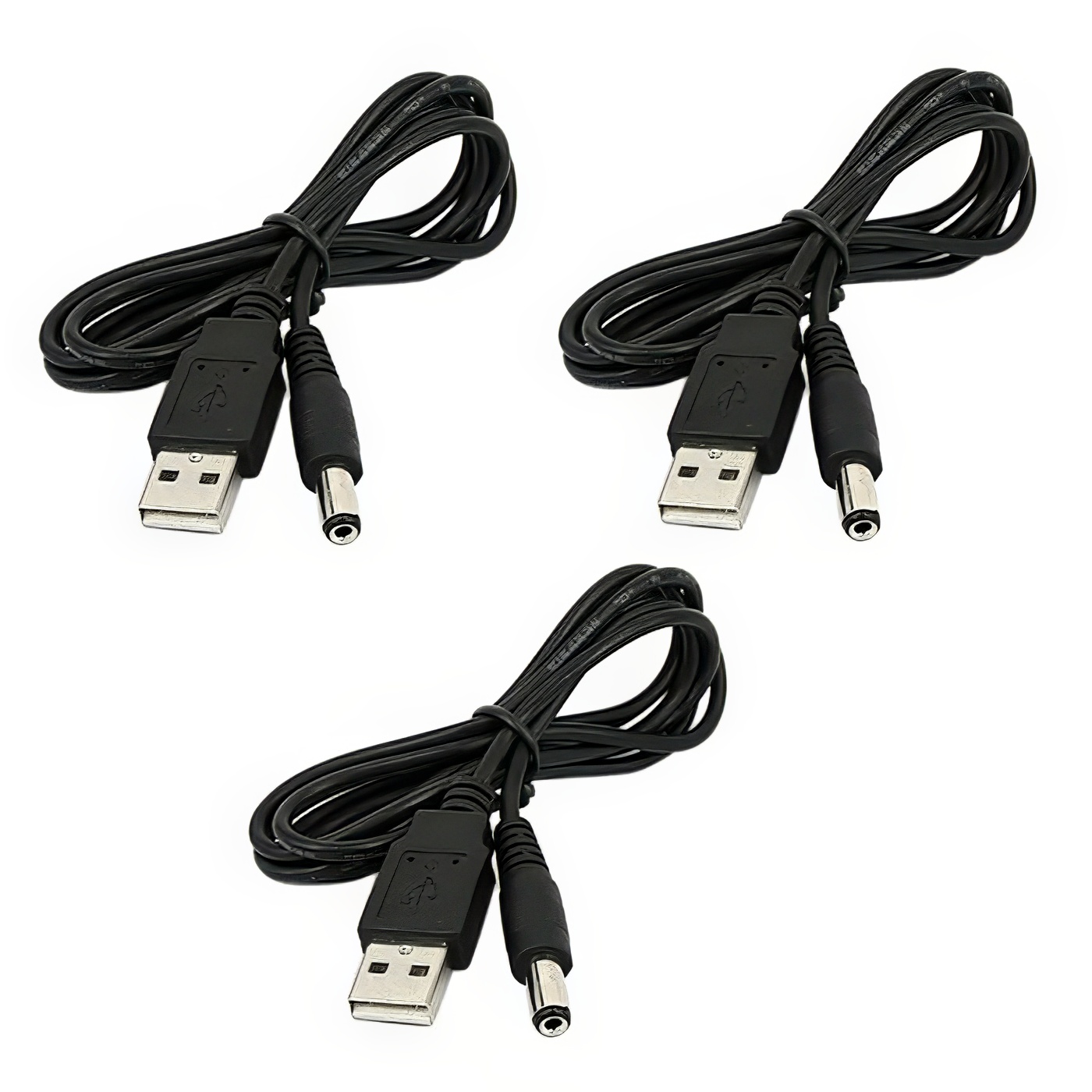 3x câble d'alimentation USB 80 cm vers fiche DC creuse 5,5 x 2,1 mm