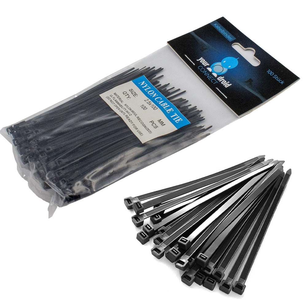 100 colliers de serrage noirs 2,5*100 mm