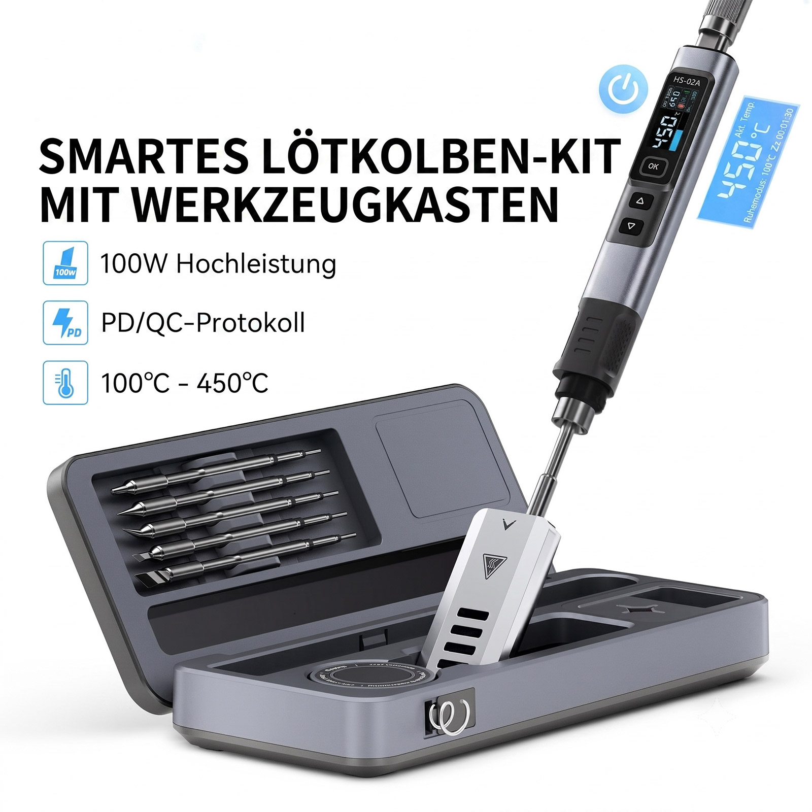 FNIRSI HS-02 Fer à souder intelligent avec écran OLED – Kit avec boîte de transport et 6 pointes de soudure – Image 4