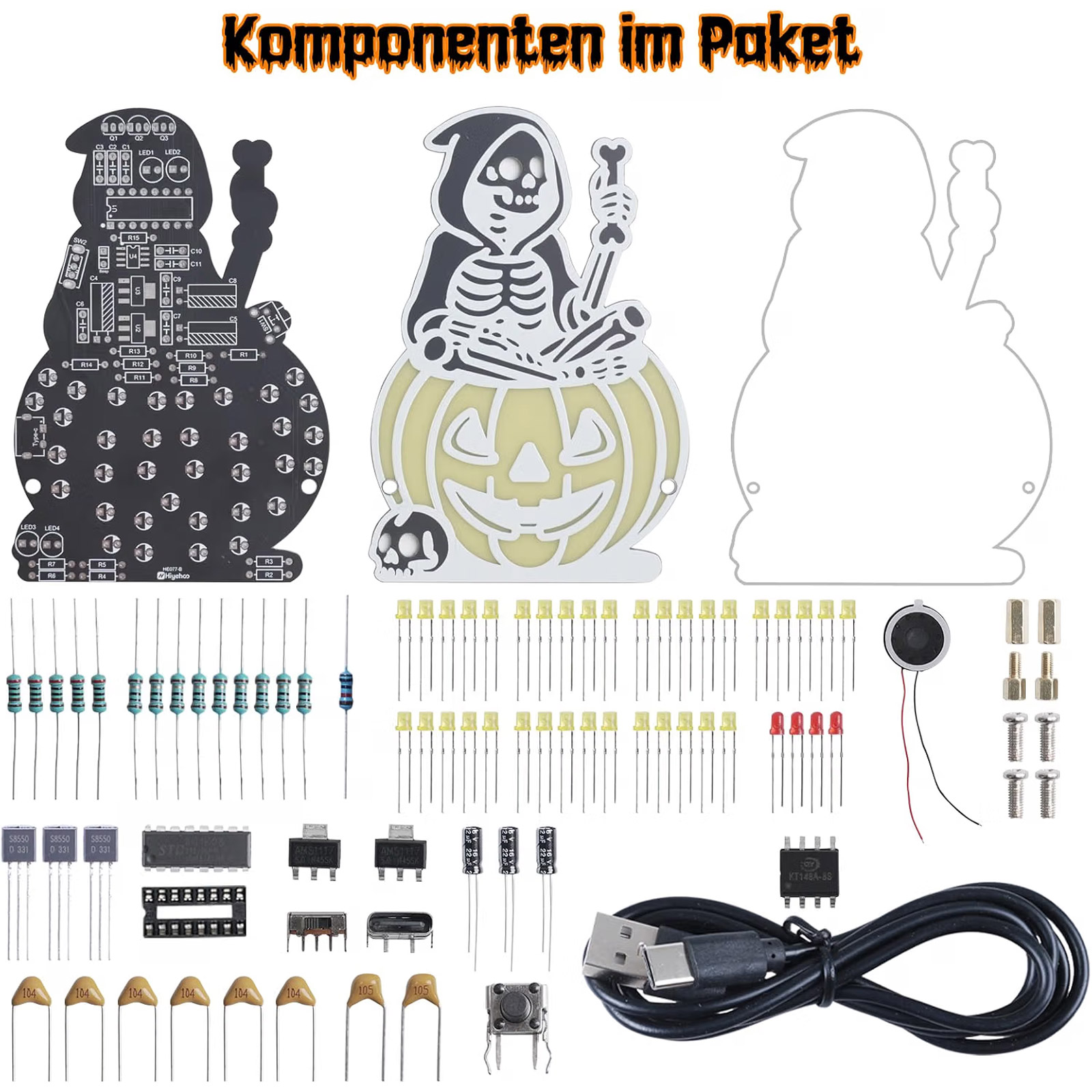 Kit Halloween LED citrouille squelette
