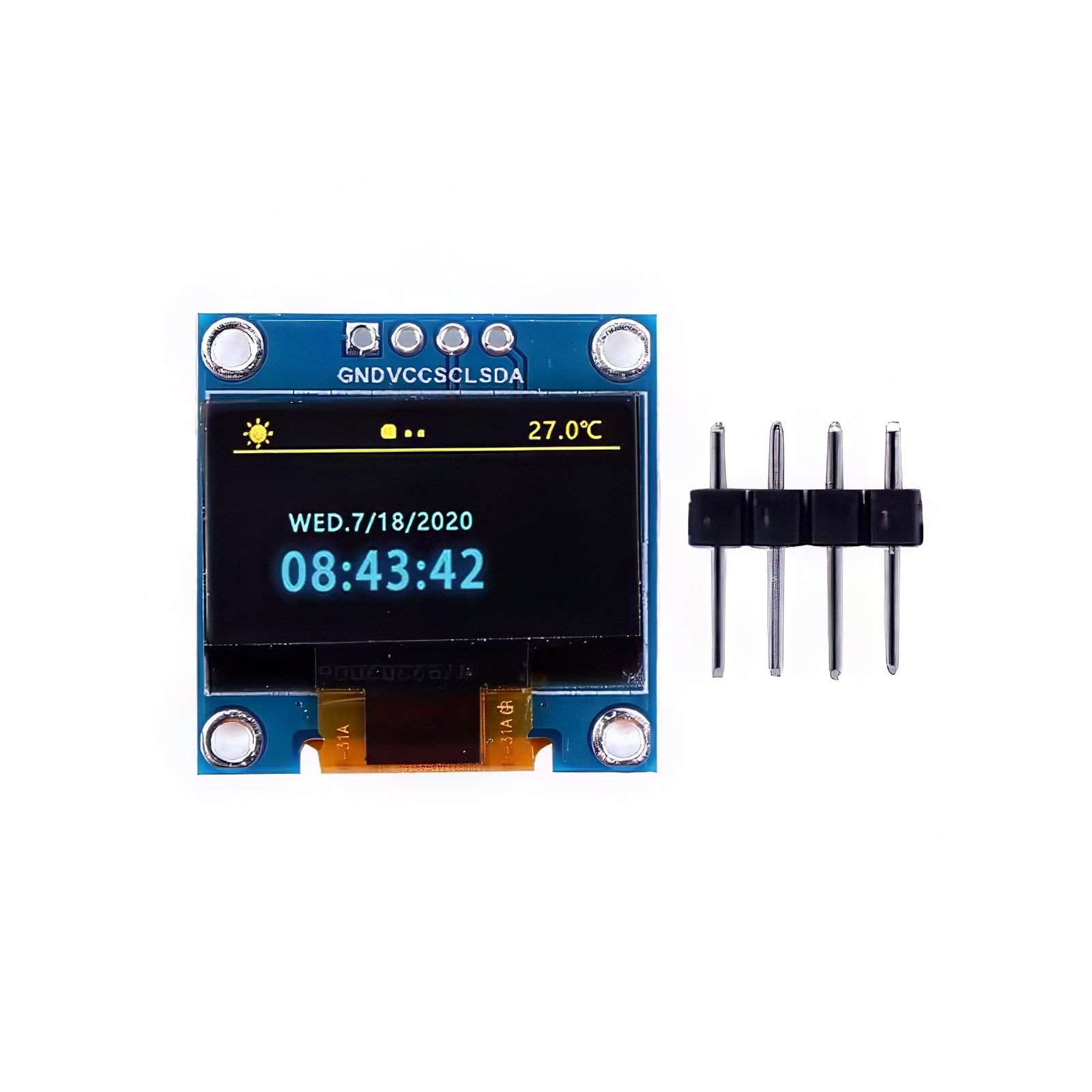 Écran OLED 0.96" Bleu/Jaune I2C SSD1306 128x64 pixels pour Arduino & Raspberry Pi