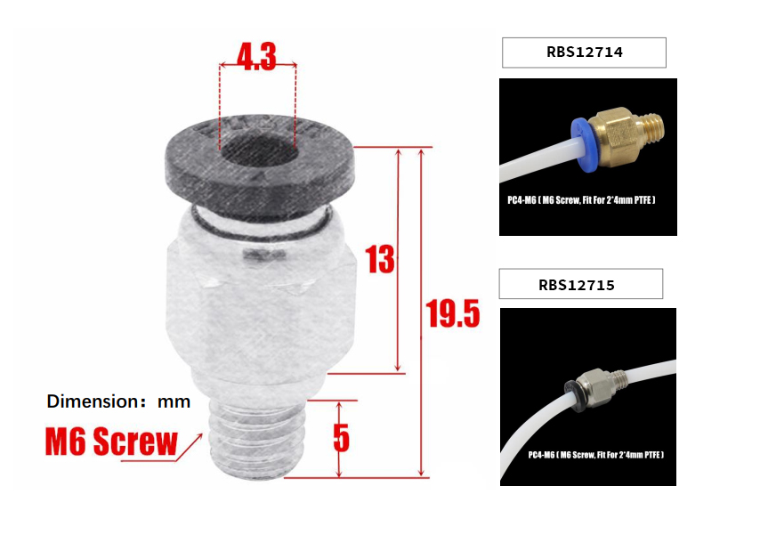 PC4-M6 raccord rapide Bowden PTFE – Image 4