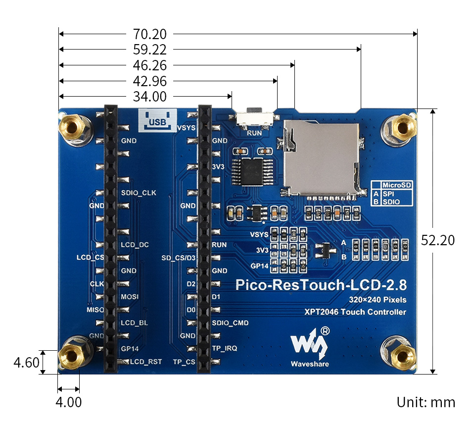 Module d'affichage tactile Waveshare 2,8" pour Raspberry Pi Pico – Image 9