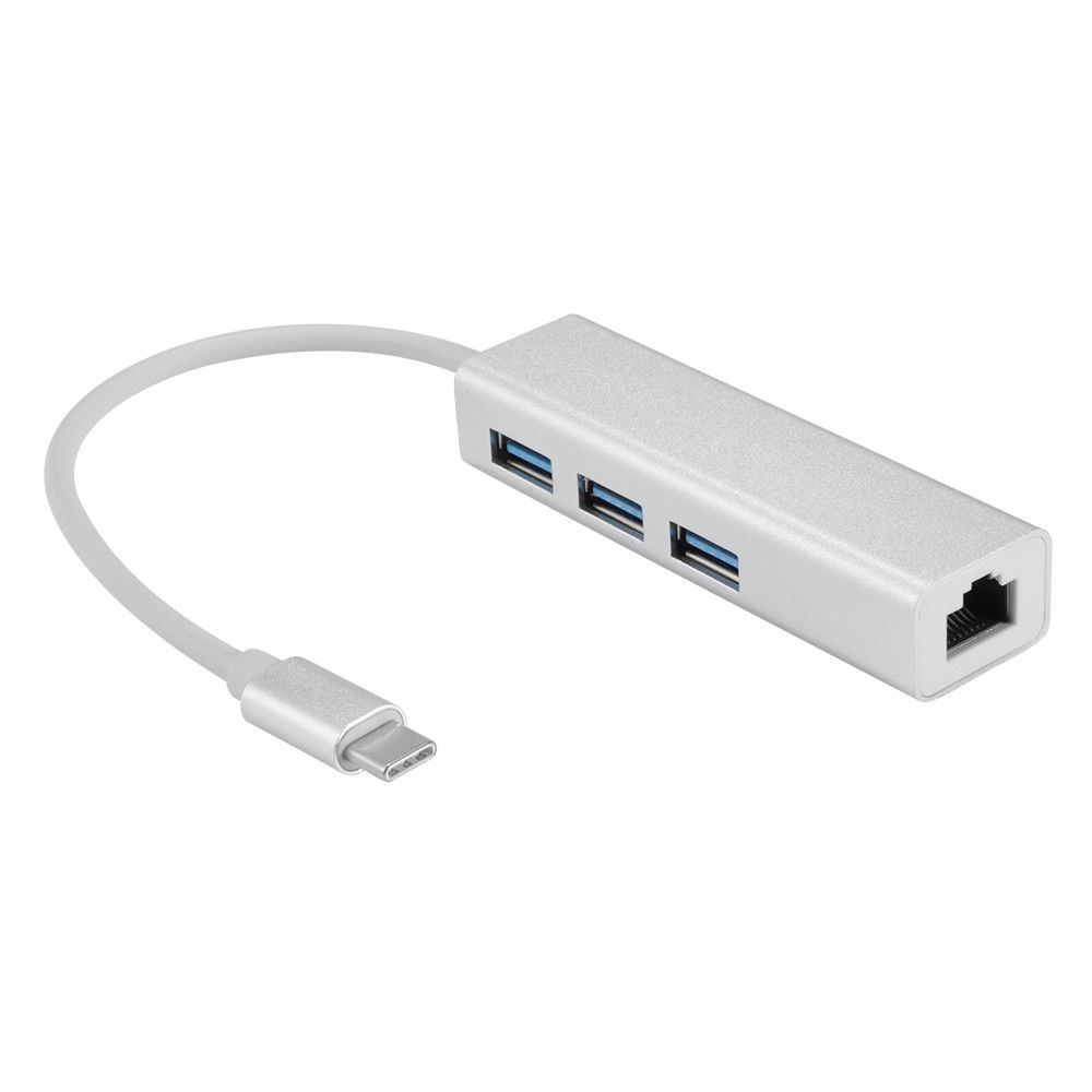 yourDroid USB Type C vers LAN + HUB (3.0V) avec 3 adaptateurs, LAN 1000M (Gigabit), nickelé