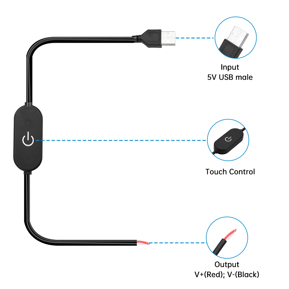 Interrupteur tactile USB variateur 5V 2A contrôleur de bande LED (Noir) – Image 2
